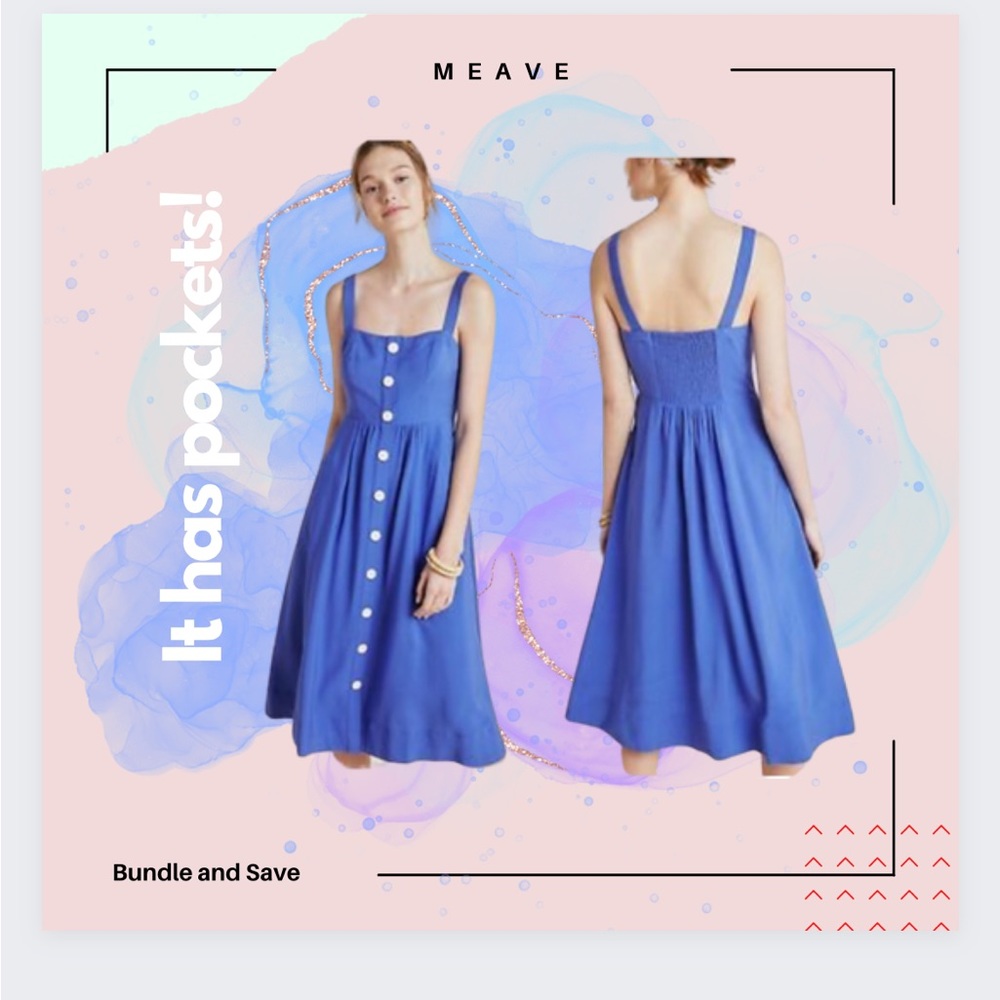 NWOT ANTHROPOLOGIE Maeve Seer Sucker Rosemary Midi blue Dress Size
